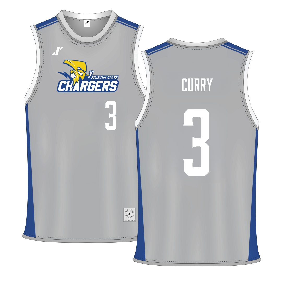 Edison State Community College Gray Basketball Jersey - #3 Malcolm Curry
