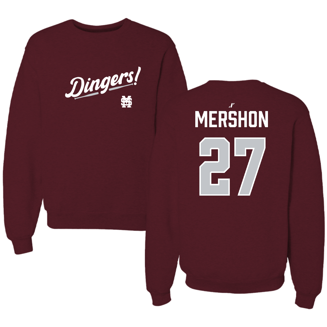 Mississippi State University Baseball Maroon Dingers Crewneck - #27 Peter Mershon