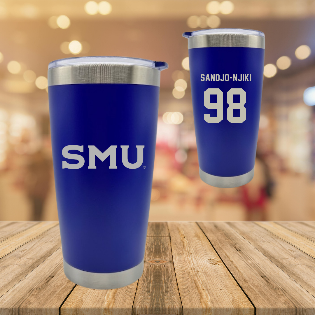 Southern Methodist University Football Blue Stainless Steel Tumbler - #98 Mike Sandjo-Njiki