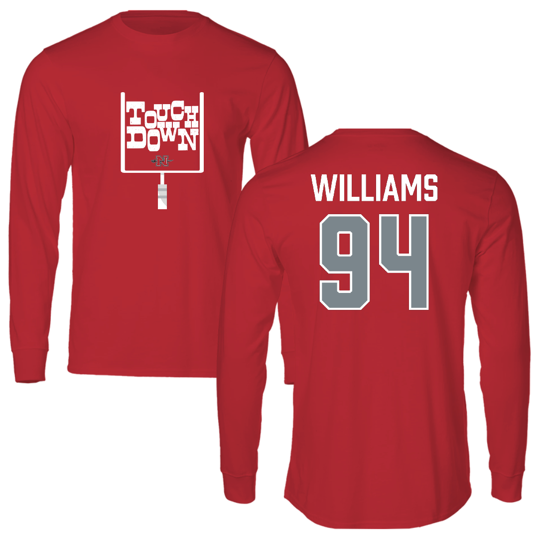 Nicholls State University Football Red Touchdown Performance Long Sleeve - #94 Nick Williams