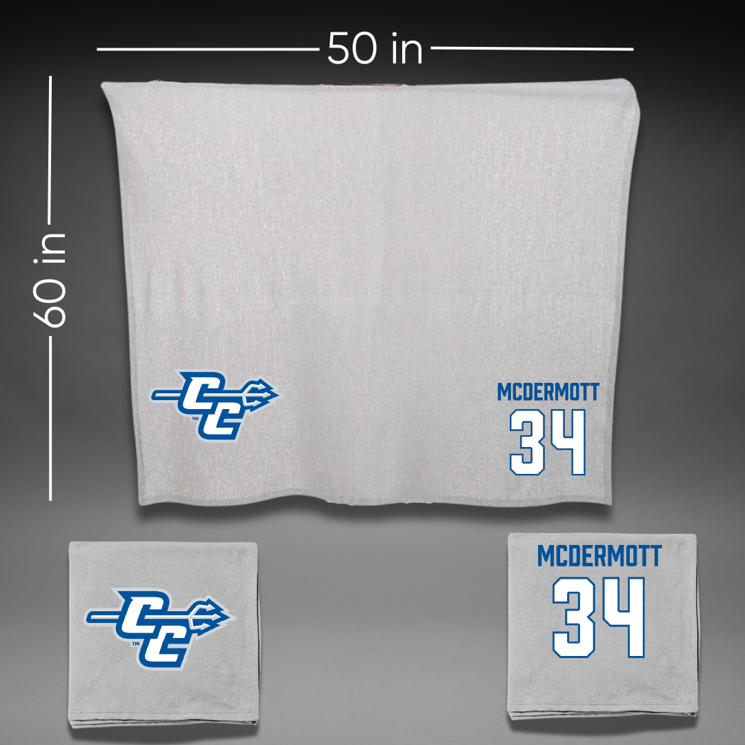 Central Connecticut State University Baseball Gray Blanket - #34 Kyle McDermott