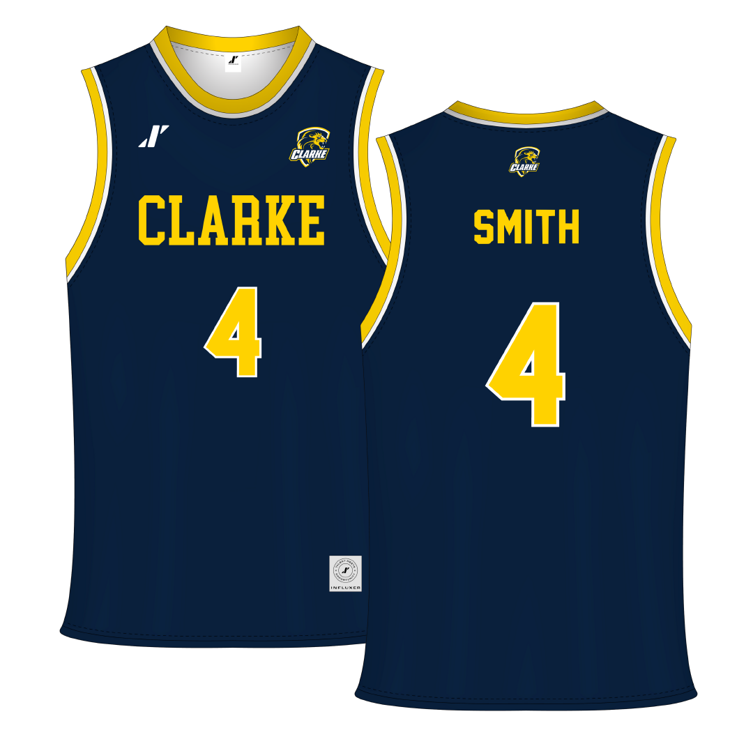 Clarke University Navy Basketball Jersey - #4 Tristan Smith