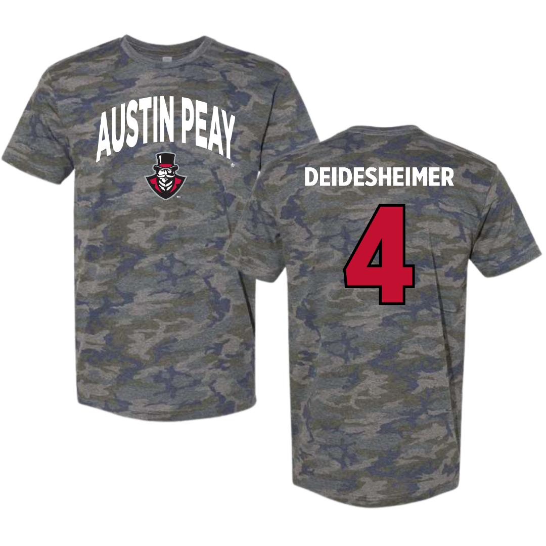 Austin Peay State University Beach Volleyball Vintage Camo Tee - #4 Payton Deidesheimer