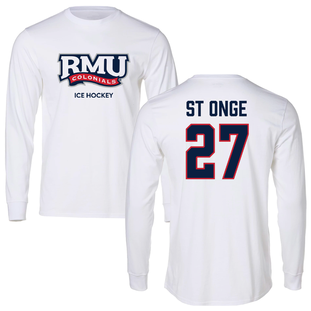 Robert Morris University Ice Hockey (M) White Mascot Performance Long Sleeve - #27 Rylee St Onge