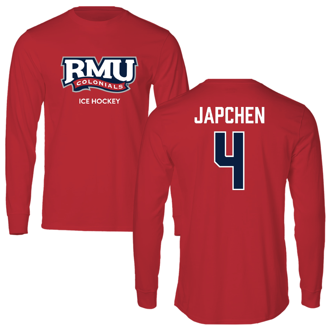 Robert Morris University Ice Hockey (M) Red Long Sleeve - #4 Greg Japchen