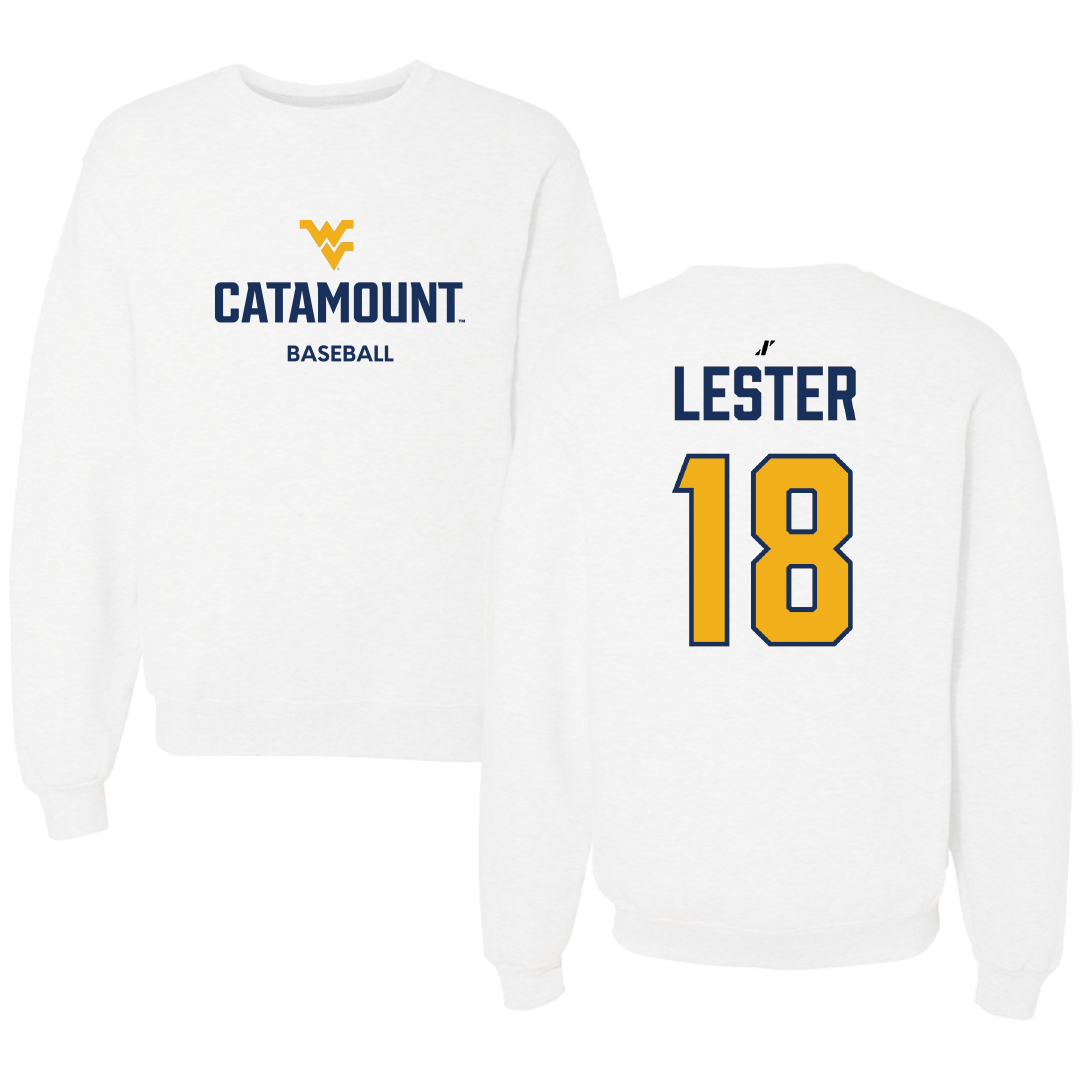 Potomac State College Baseball White Crewneck - #18 Jayden Lester