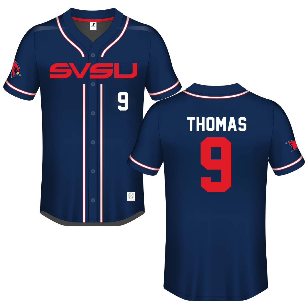 Saginaw Valley State University Blue Button-Down Jersey - #9 JT Thomas