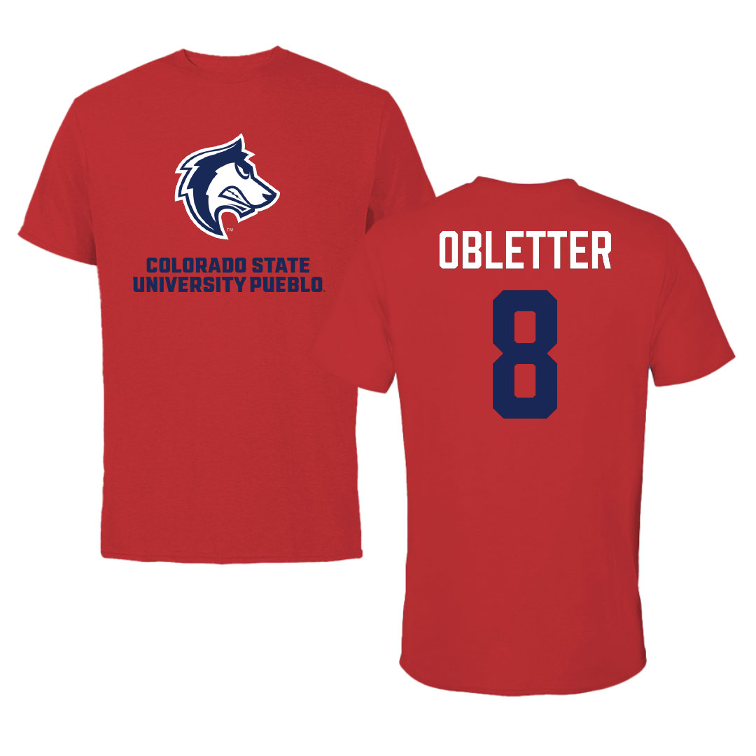 Colorado State University-Pueblo Soccer (M) Red Performance Tee - #8 Gabe Obletter