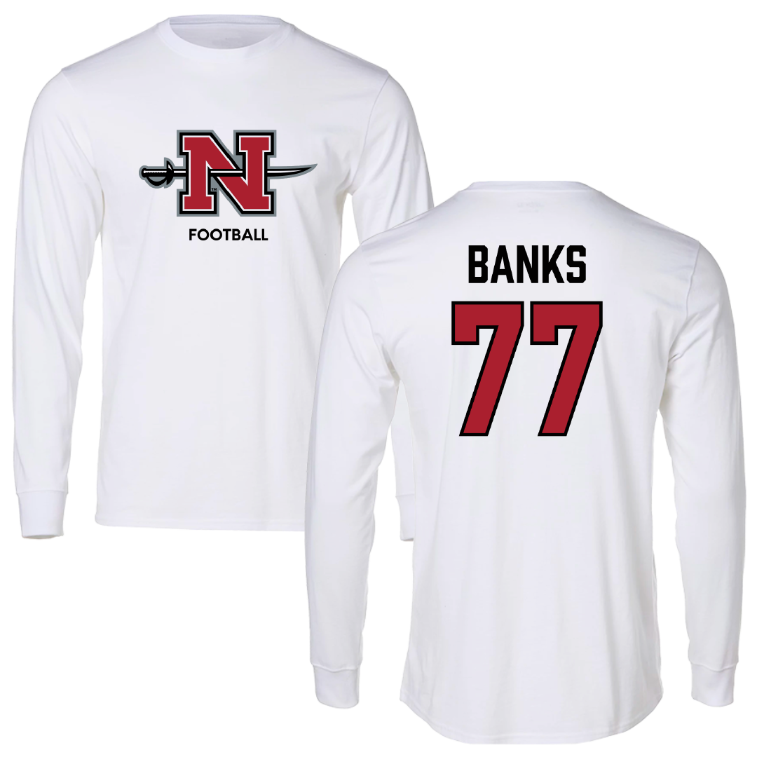 Nicholls State University Football White Long Sleeve - #77 Cam Banks
