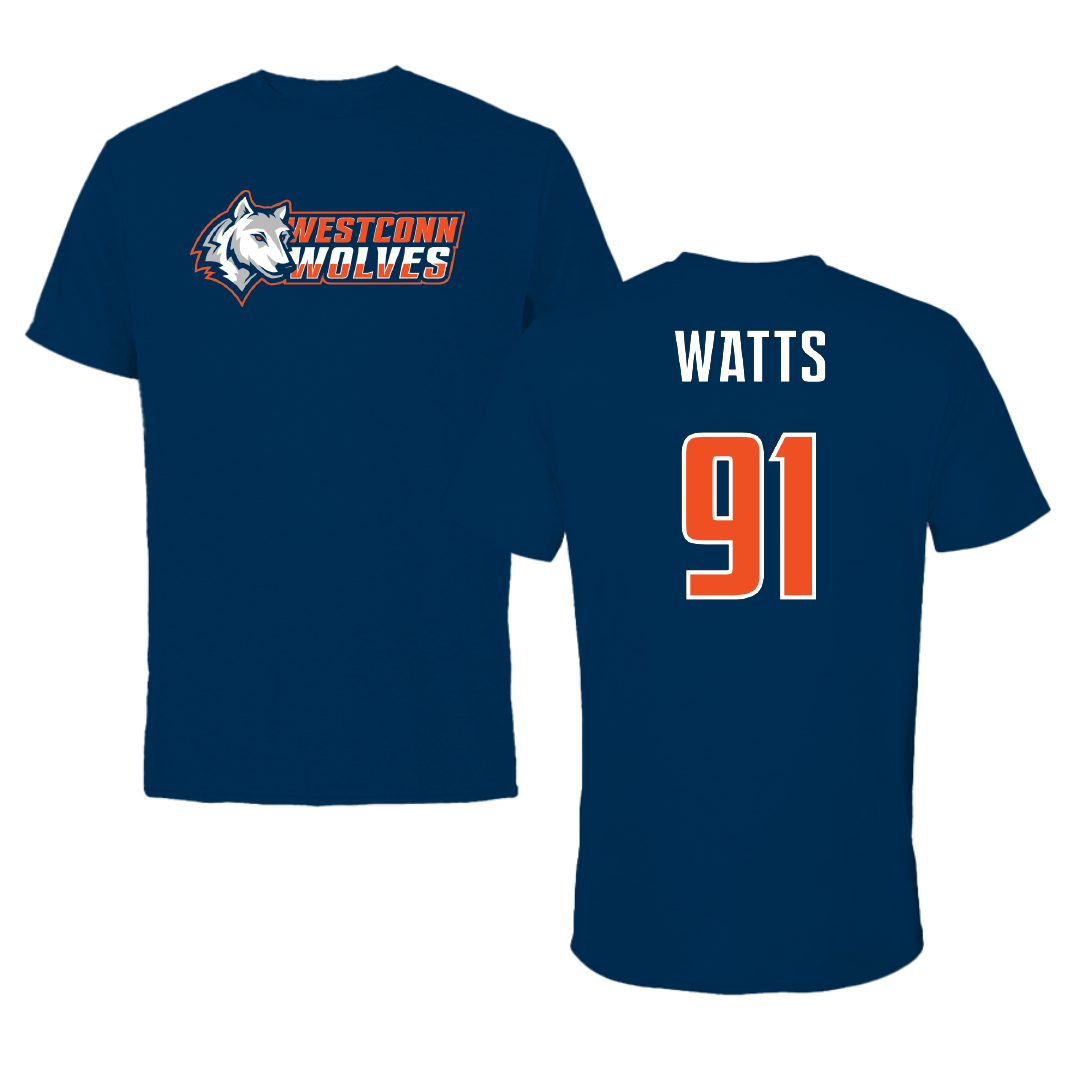 Western Connecticut State University Football Navy Tee - #91 Avery Watts