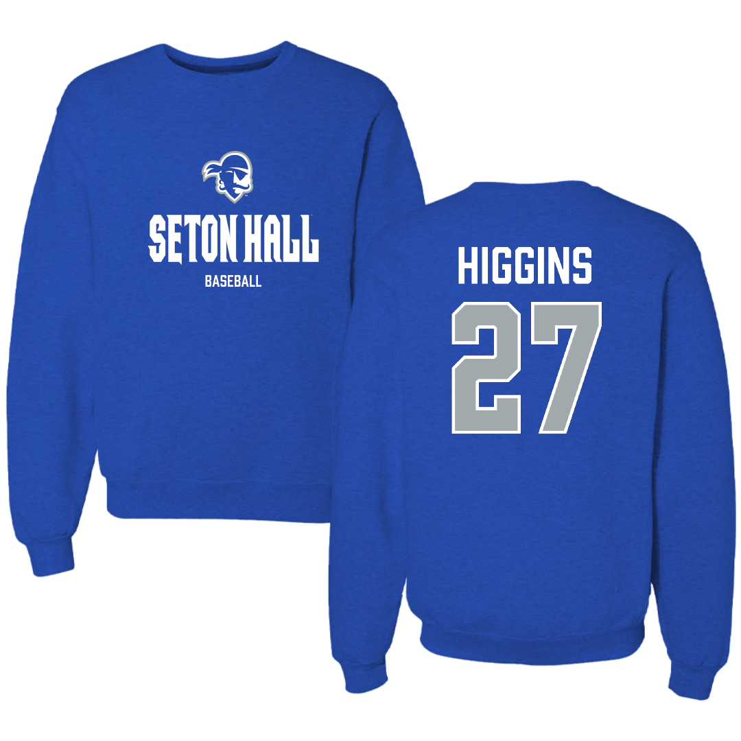 Seton Hall University Baseball Blue Block Crewneck - #27 John Higgins