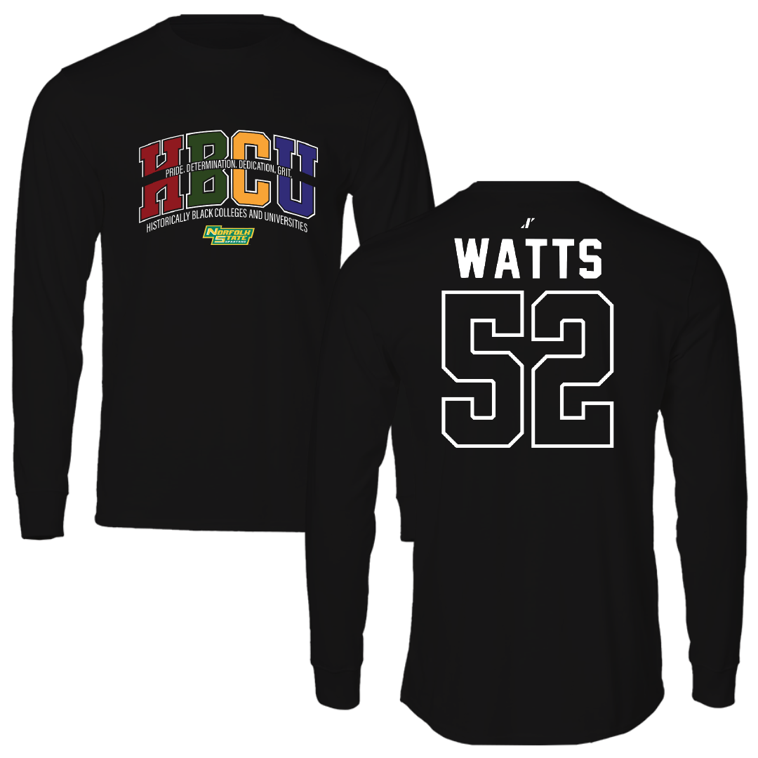 Norfolk State University Football Black HBCU Long Sleeve - #52 Matthieu Watts