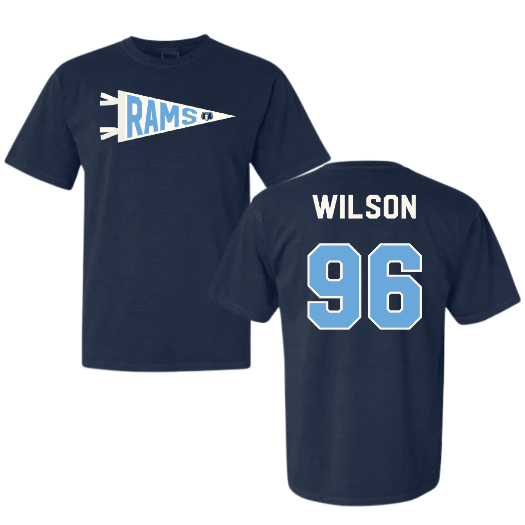 University of Rhode Island Football Navy Pennant Comfort Colors Tee - #96 Kareem Wilson