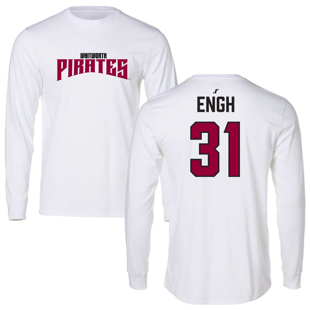 Whitworth University Baseball White Classic Long Sleeve - #31 Zach Engh