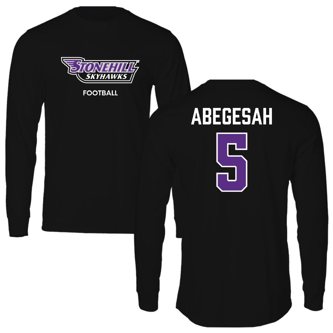 Stonehill College Football Black Long Sleeve - #5 Adjatay Abegesah