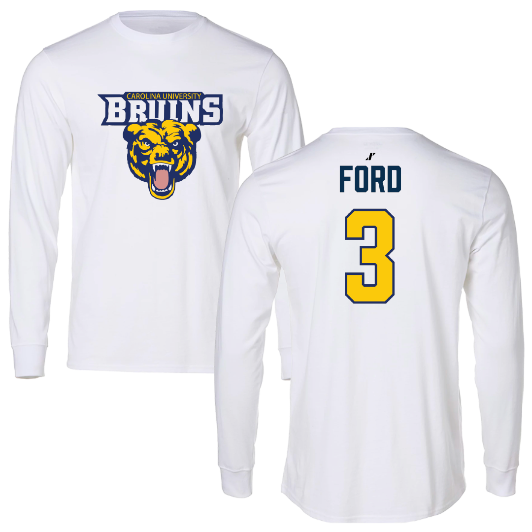 Carolina University Basketball (M) White Long Sleeve - #3 Deuce Ford