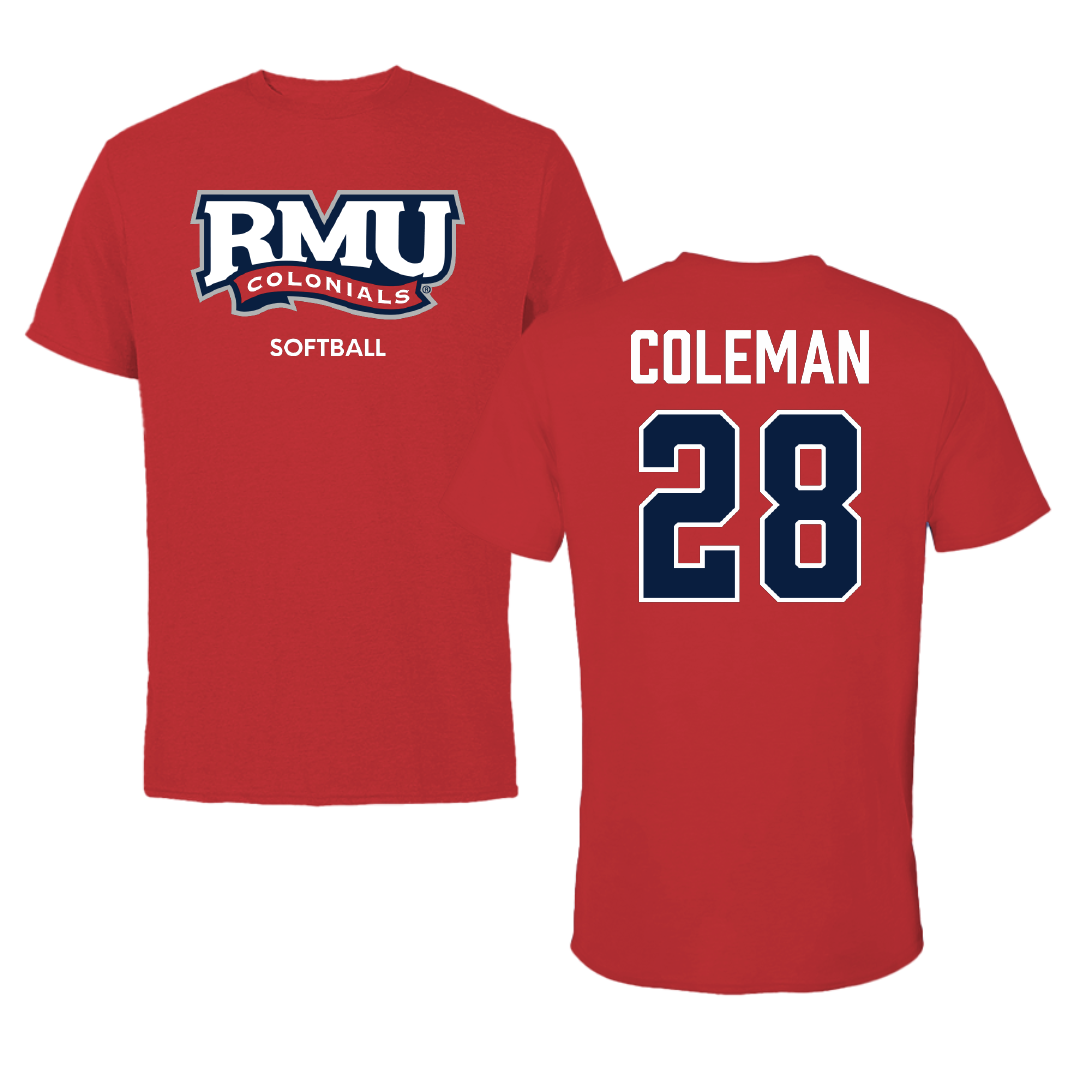 Robert Morris University Softball Red Colonials Performance Tee - #28 Madelyn Coleman