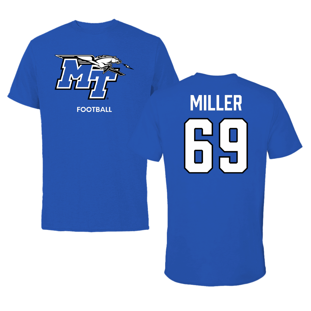 Middle Tennessee State University Football Blue Performance Tee - #69 Marcus Miller