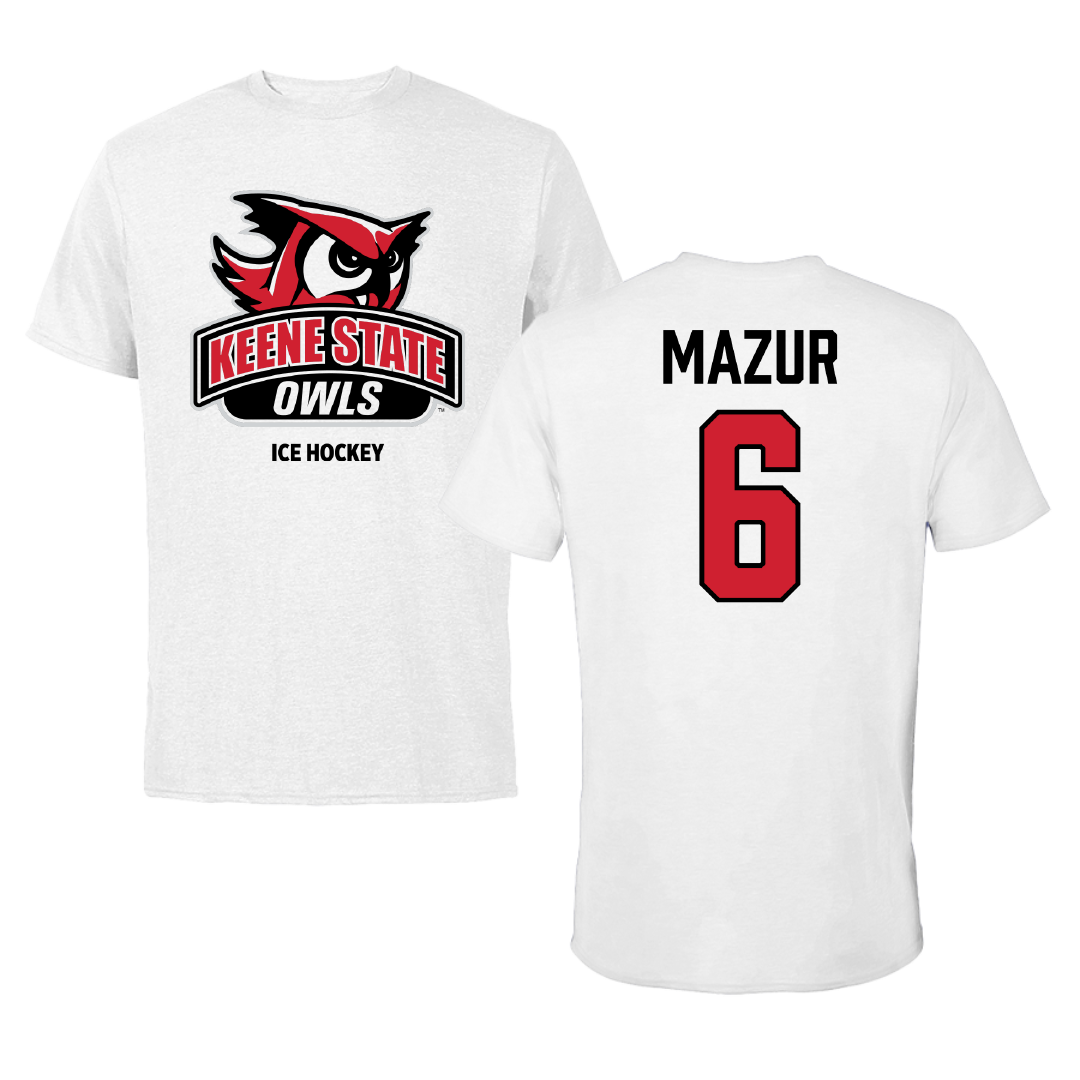 Keene State College Ice Hockey (M) White Performance Tee - #6 Shane Mazur