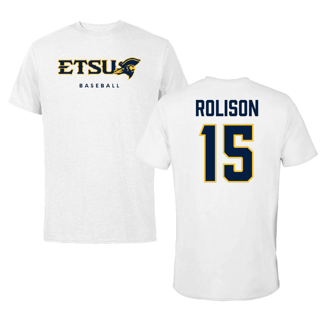 East Tennessee State University Baseball White Tee - #15 Evan Rolison