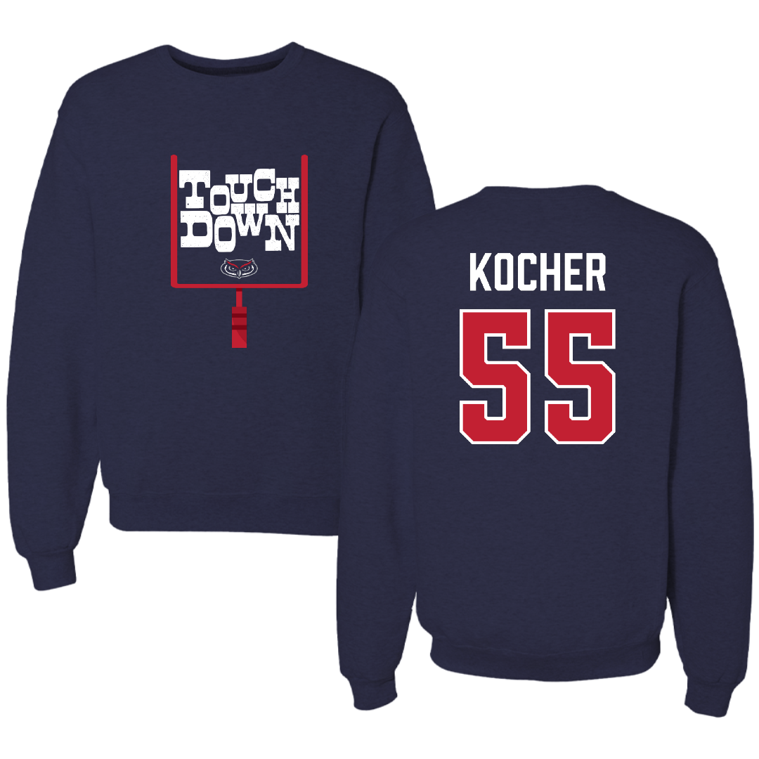 Florida Atlantic University Football Navy Touchdown Crewneck - #55 Alexander Kocher