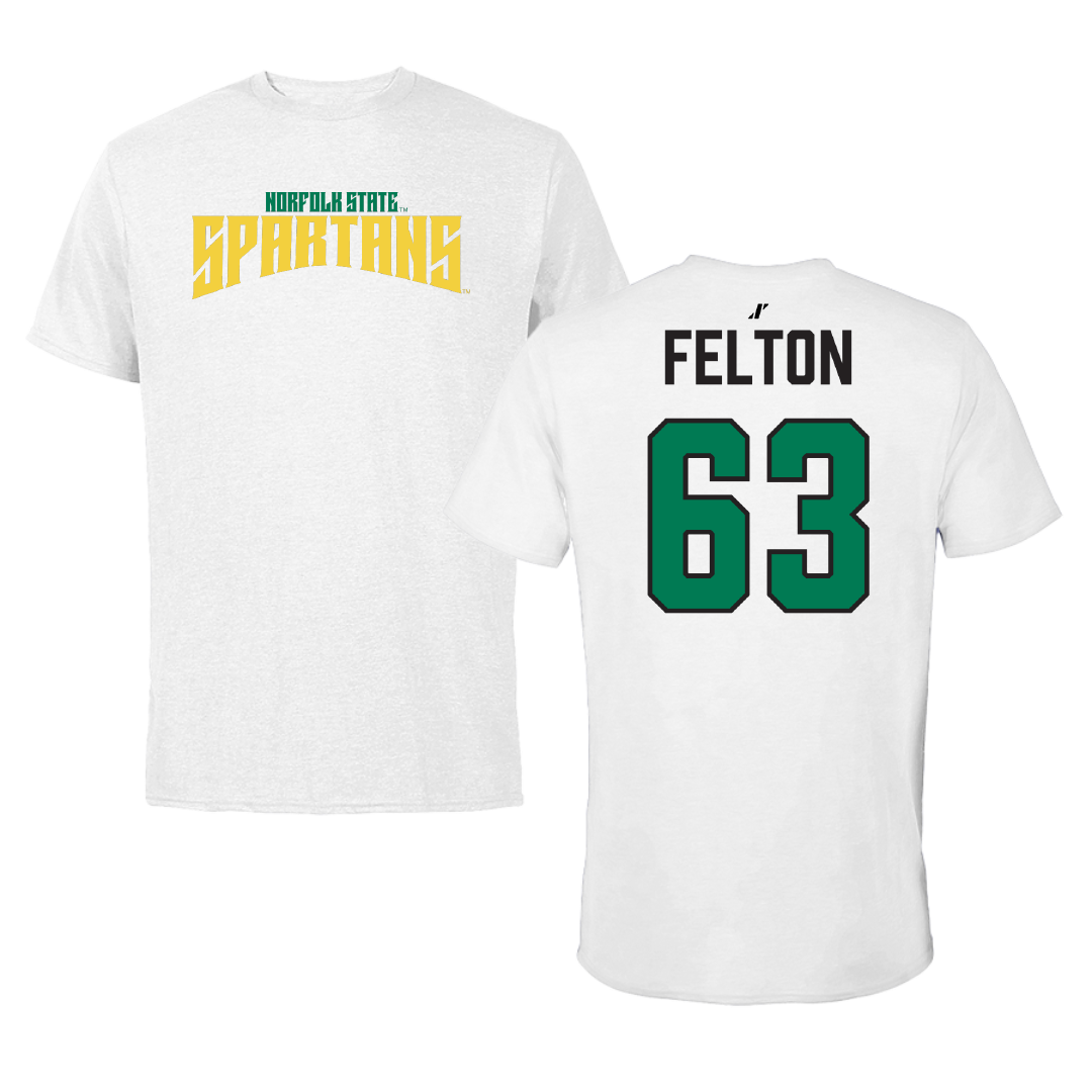 Norfolk State University Football White Classic Performance Tee - #63 Marselle Felton
