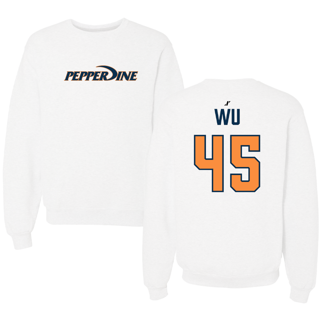 Pepperdine University Baseball White Crewneck - #45 Arnold Wu