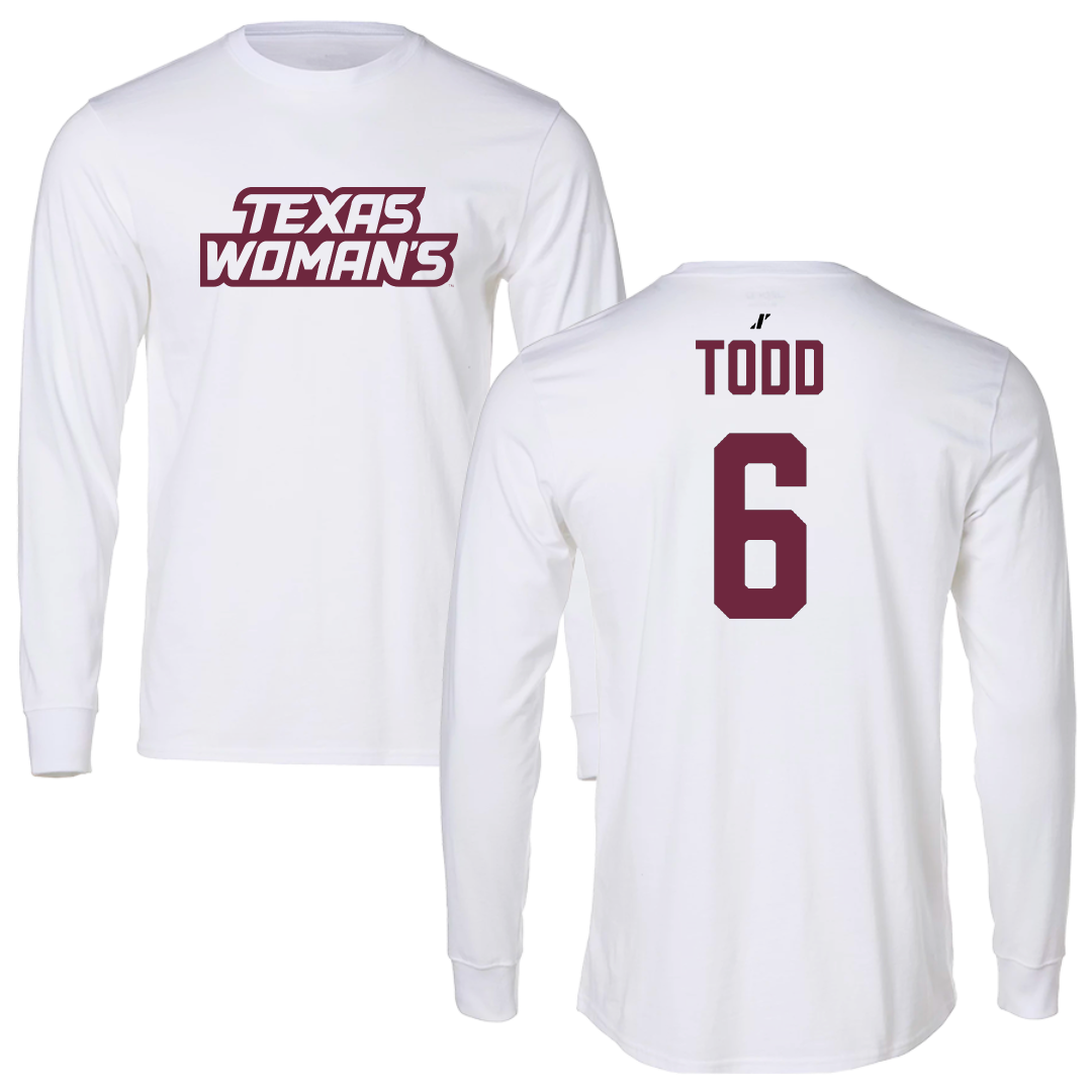 Texas Woman's University Softball White Performance Long Sleeve - #6 Riley Todd