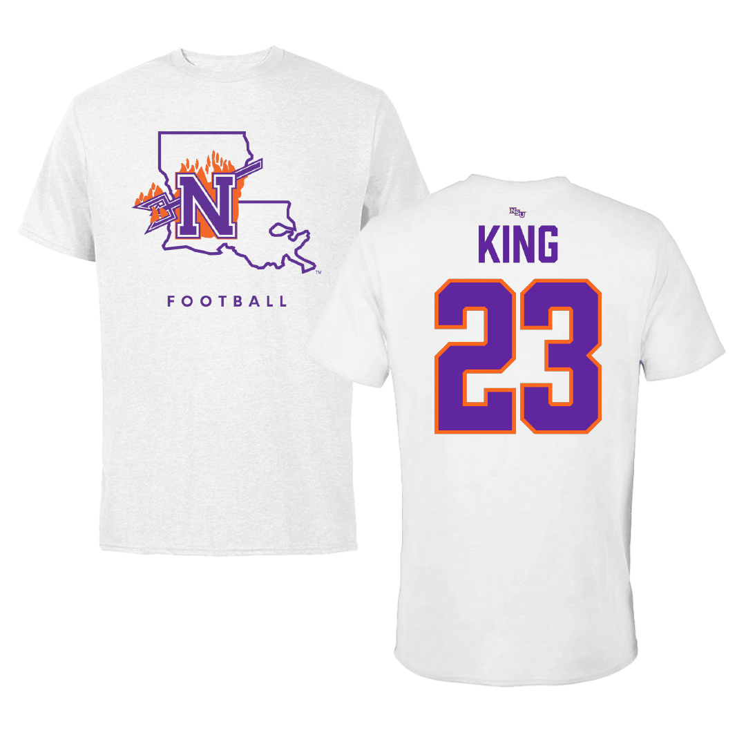 Northwestern State University Football White Tee - #23 Jackson King