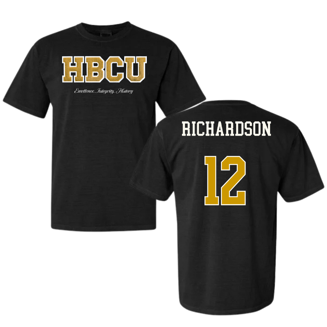 Alabama State University Softball Black HBCU Varsity Comfort Colors Tee - #12 Leah Richardson