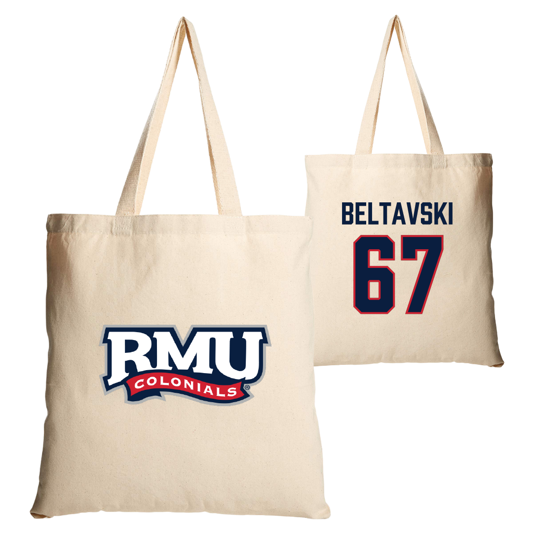 Robert Morris University Football Tan Canvas Tote Bag - #67 Luke Beltavski