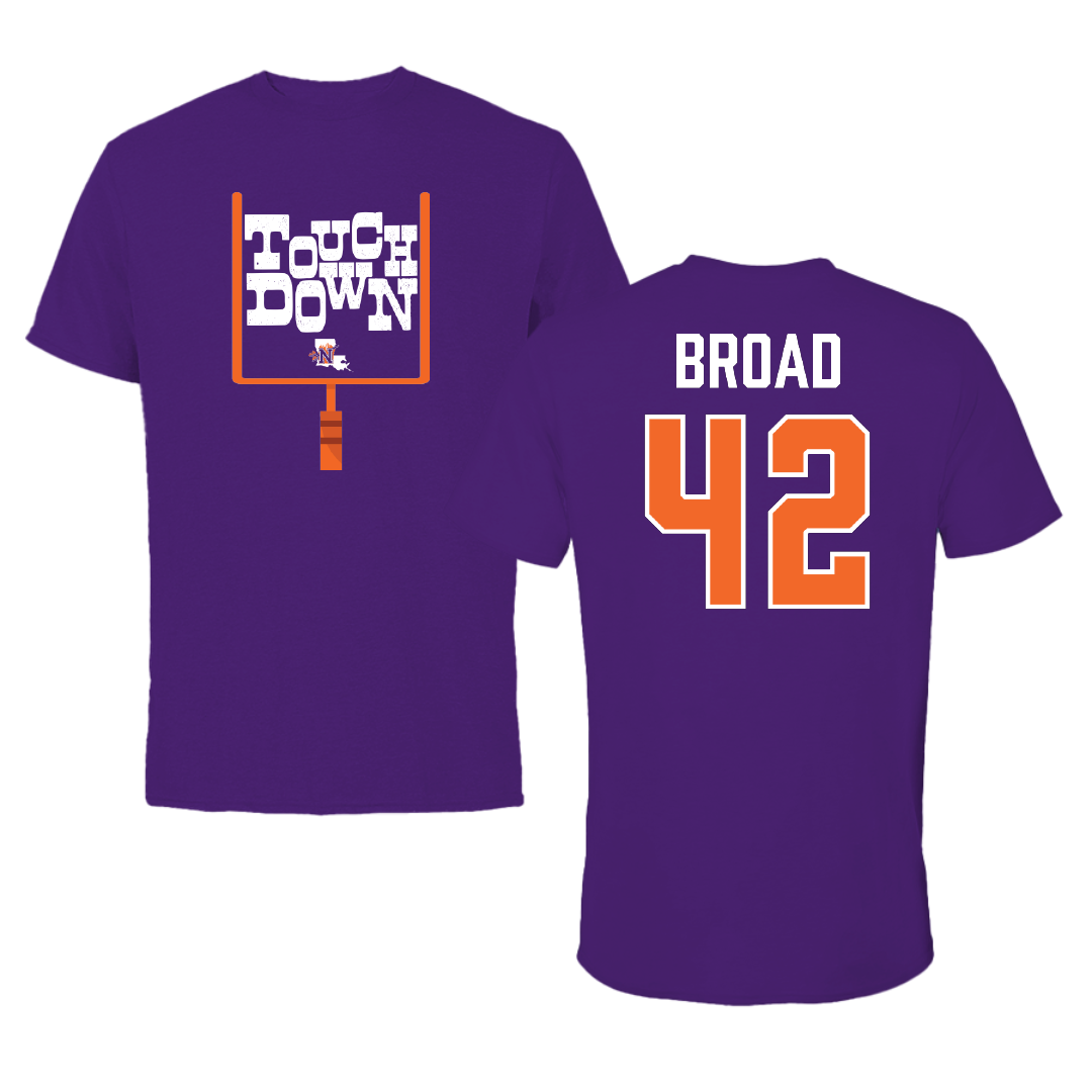 Northwestern State University Football Purple Touchdown Tee - #42 Matthew Broad