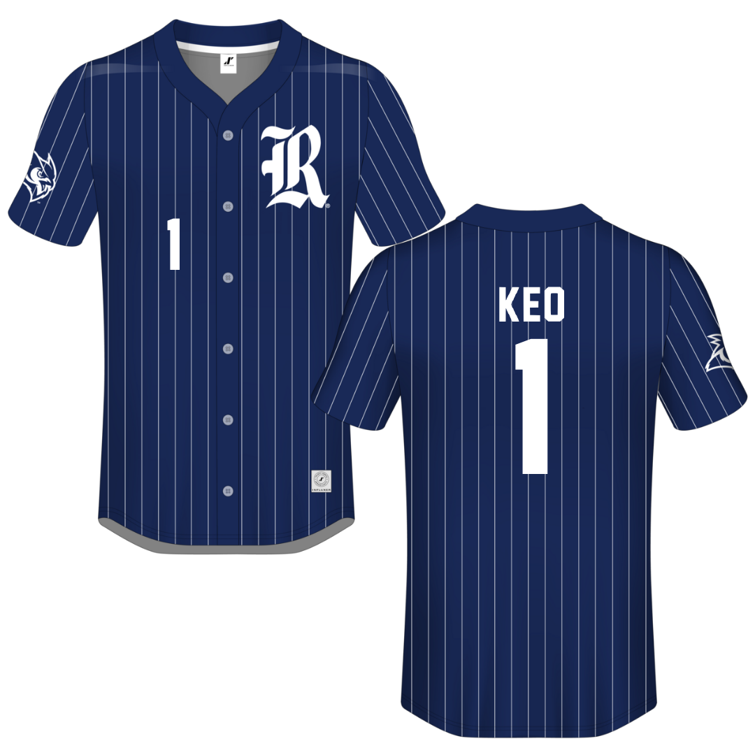 Rice University Navy Pinstripe Button-Down Jersey - #1 Maddox Keo