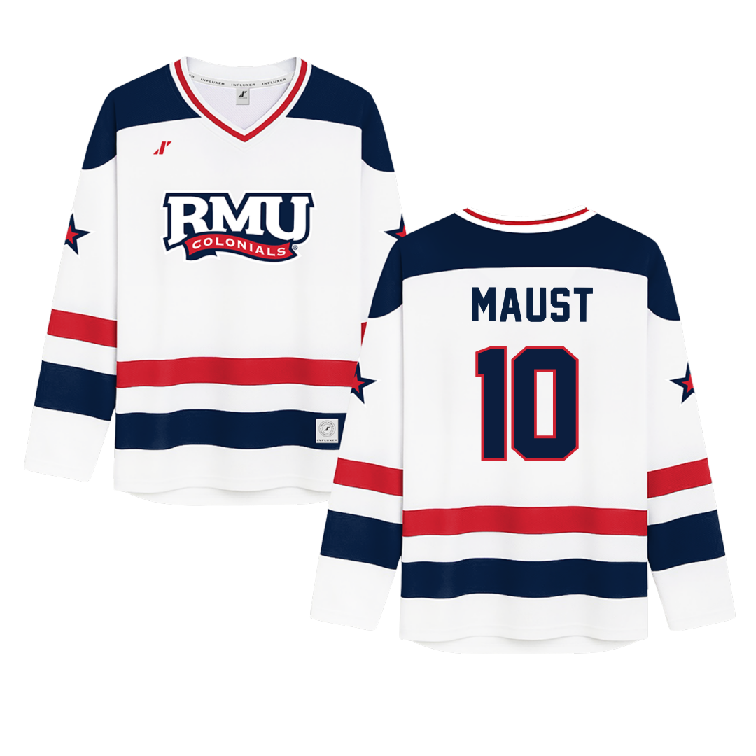 Robert Morris University White Hockey Jersey - #10 Paul Maust