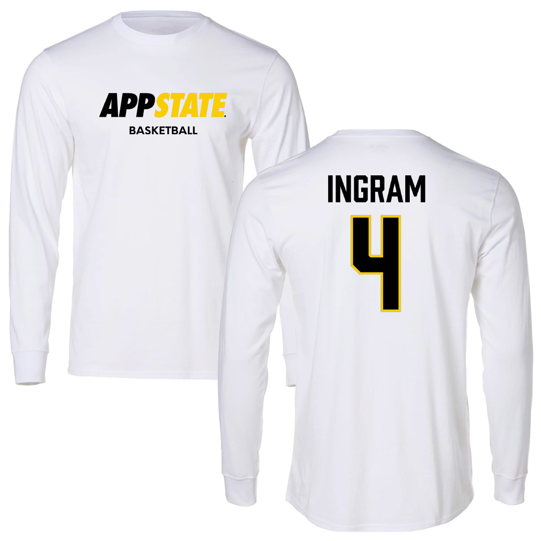 Appalachian State University Basketball (W) White Block Long Sleeve - #4 J'Mani Ingram