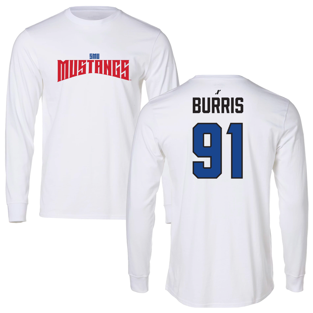 Southern Methodist University Football White Classic Performance Long Sleeve - #91 Blake Burris