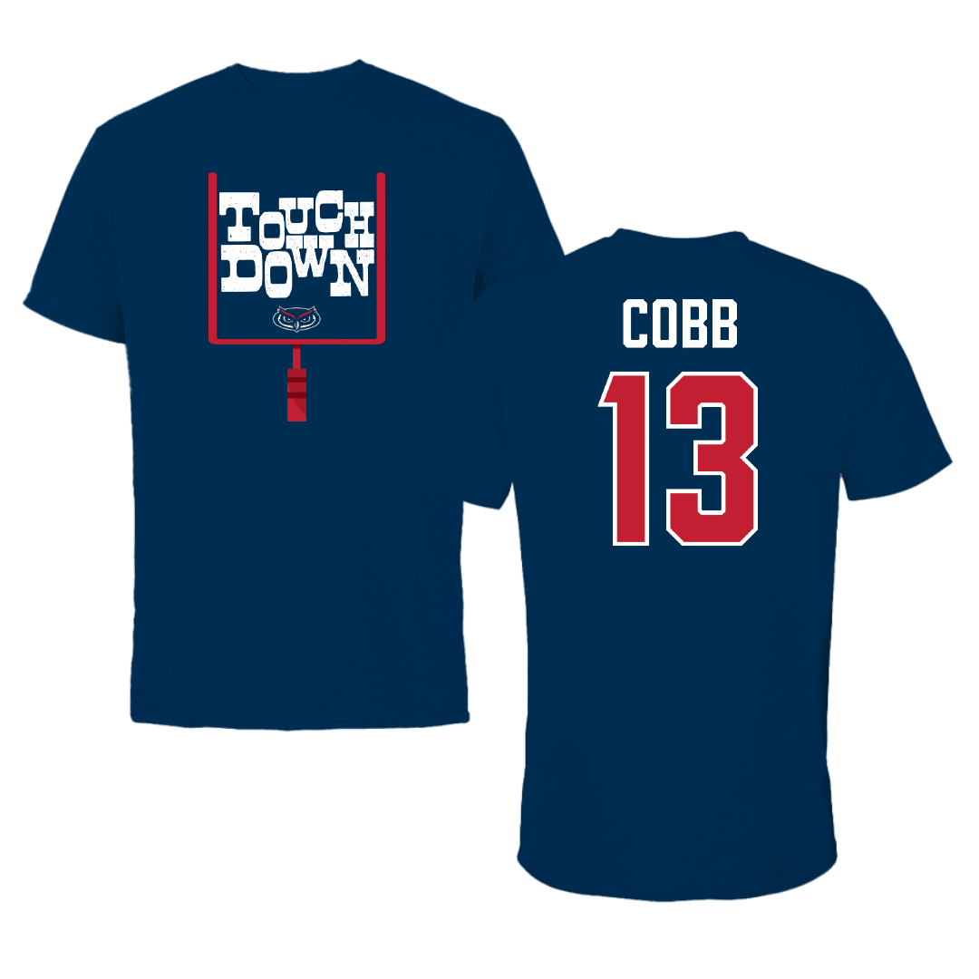 Florida Atlantic University Football Navy Touchdown Performance Tee - #13 A'ceon Cobb