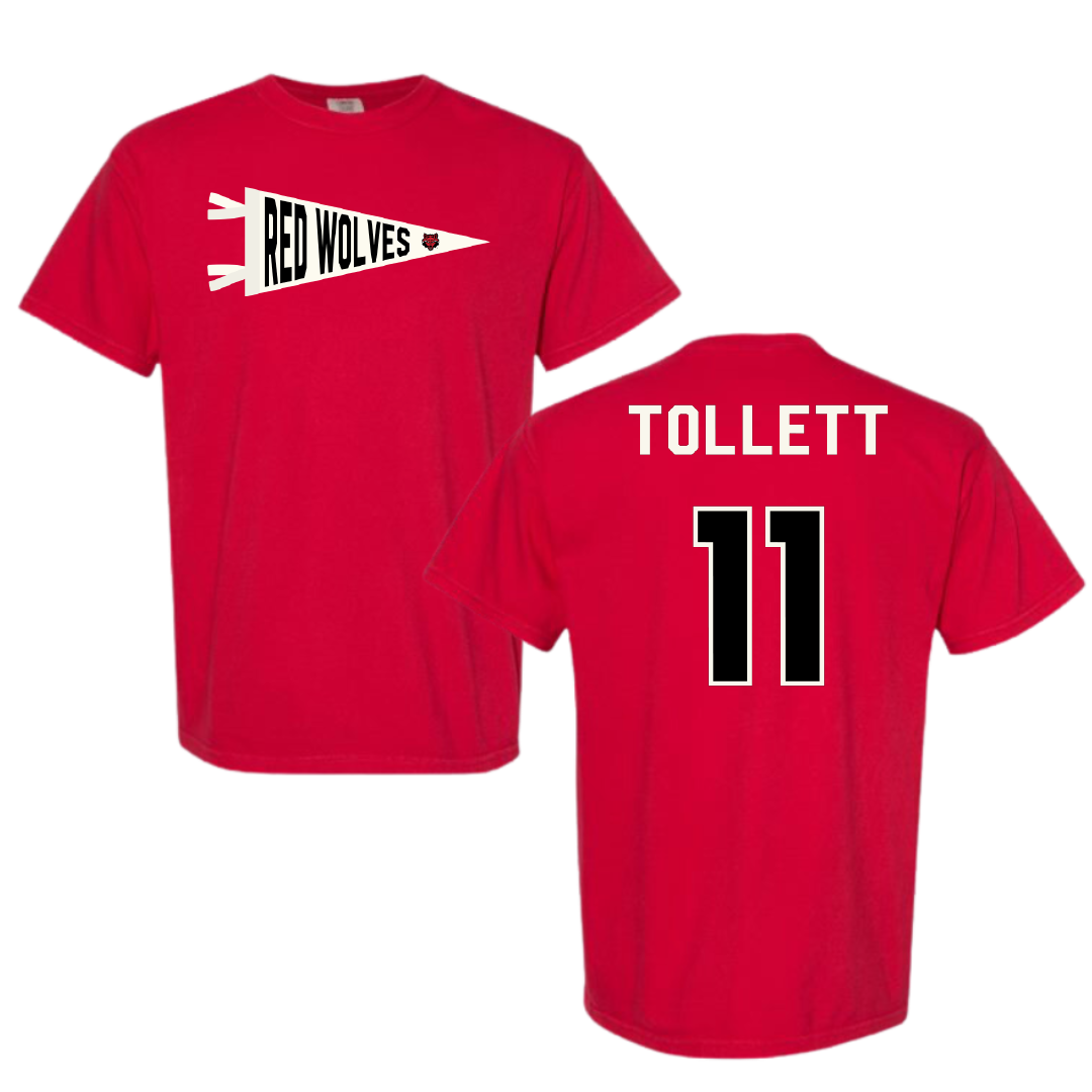 Arkansas State University Baseball Red Pennant Comfort Colors Tee - #11 Cason Tollett