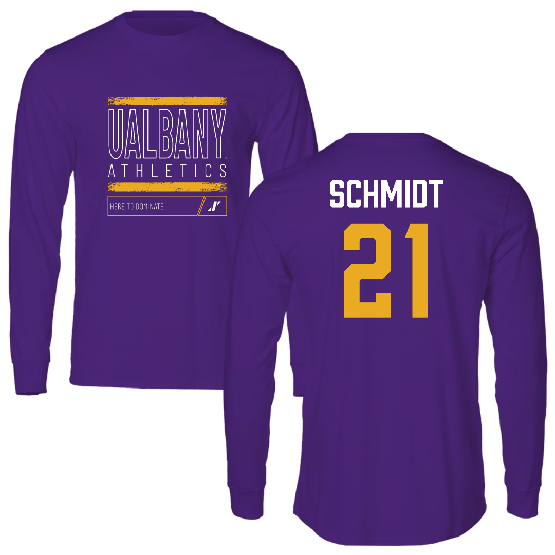 University at Albany Baseball Purple Dominate Performance Long Sleeve - #21 Jaden Schmidt