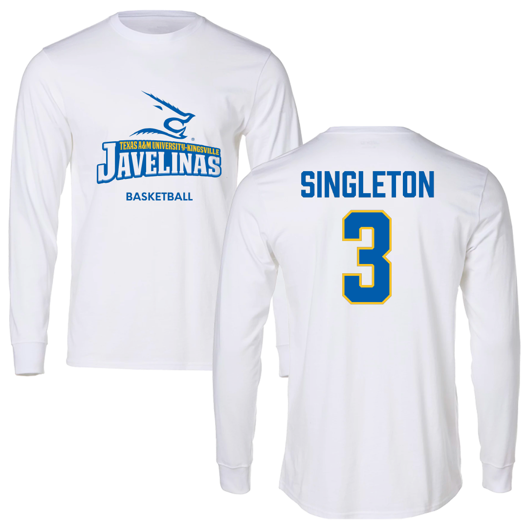 Texas A&M University-Kingsville Basketball (M) White Long Sleeve - #3 Allen Singleton