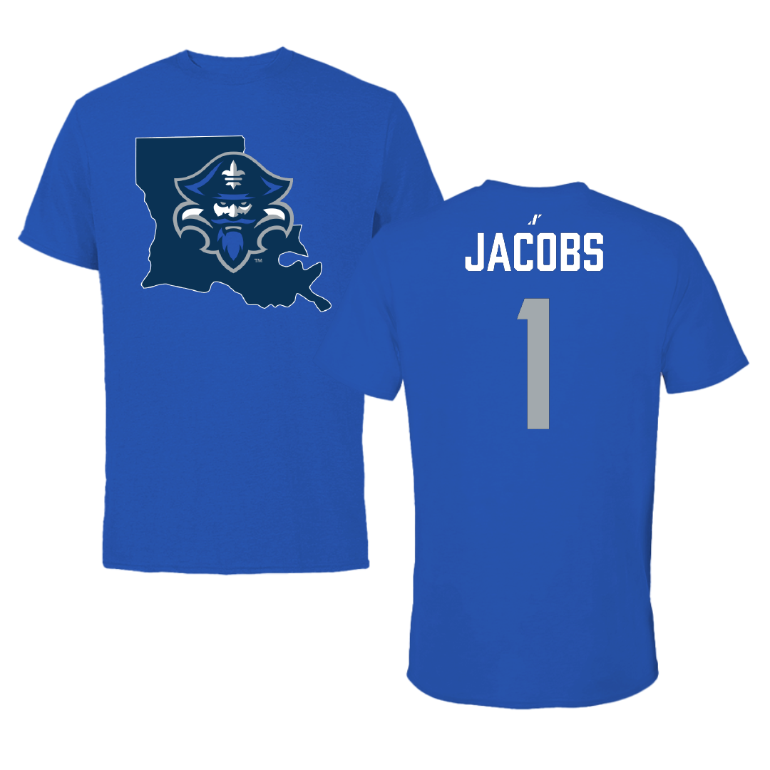 University of New Orleans Basketball (M) Blue State Performance Tee - #1 JR Jacobs
