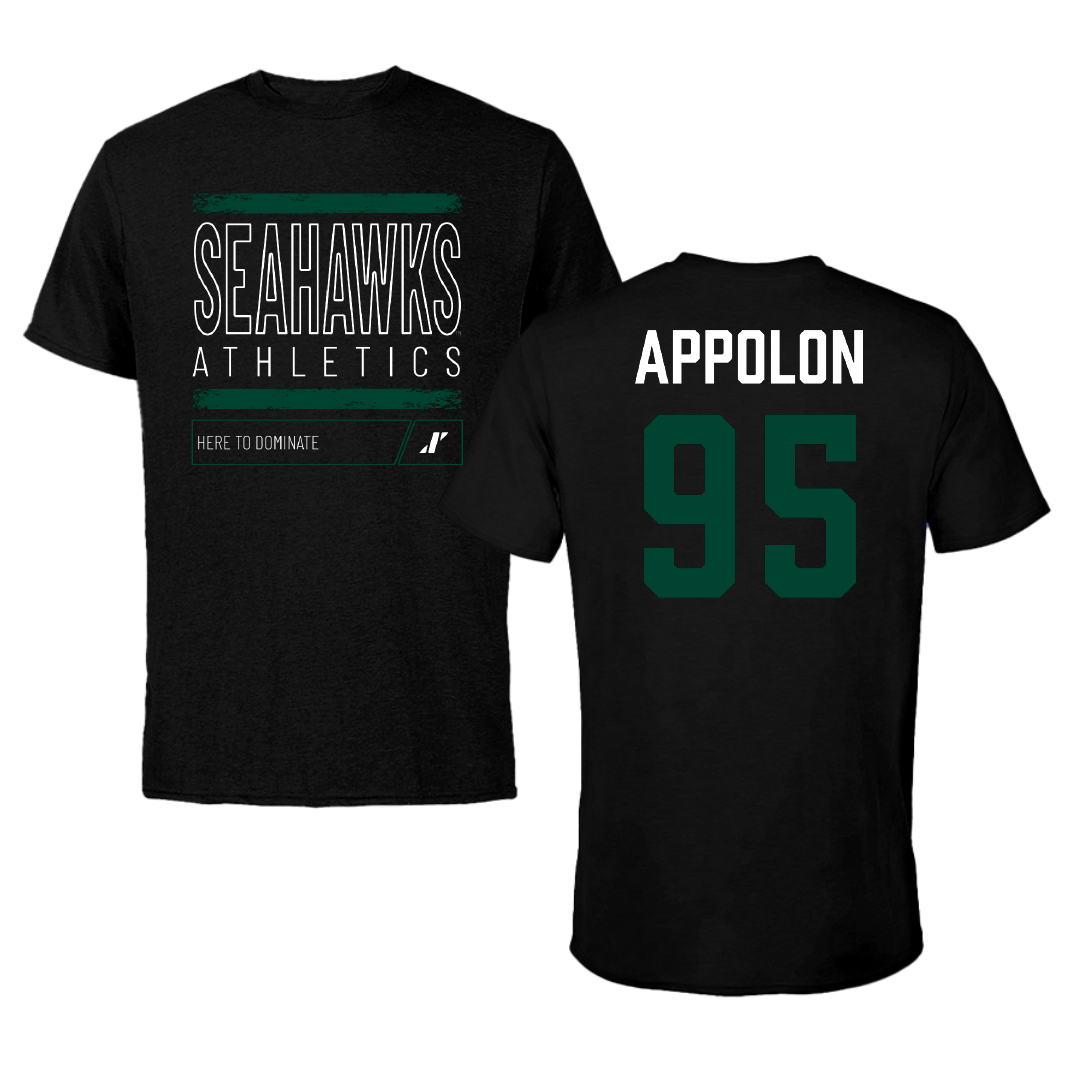Wagner College Football Black Dominate Performance Tee - #95 Ethan Appolon