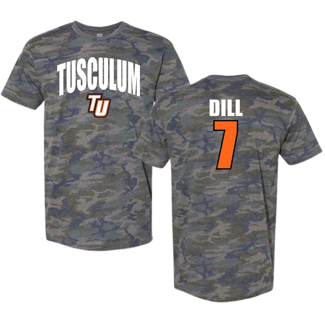 Tusculum University Lacrosse Vintage Camo Tee - #7 Liberty Dill