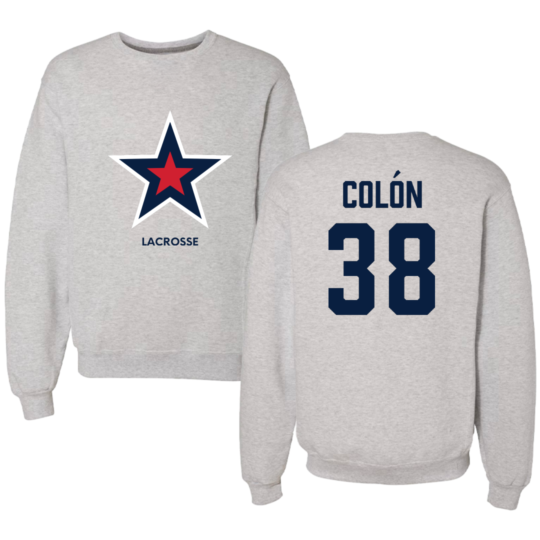Robert Morris University Lacrosse (M) Light Gray Crewneck - #38 Sam Colón