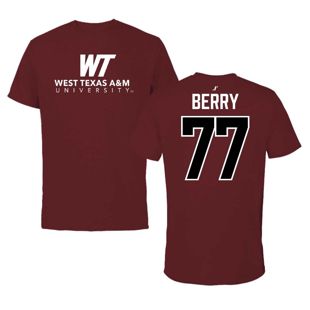 West Texas A&M University Football Maroon Performance Tee - #77 Houston Berry