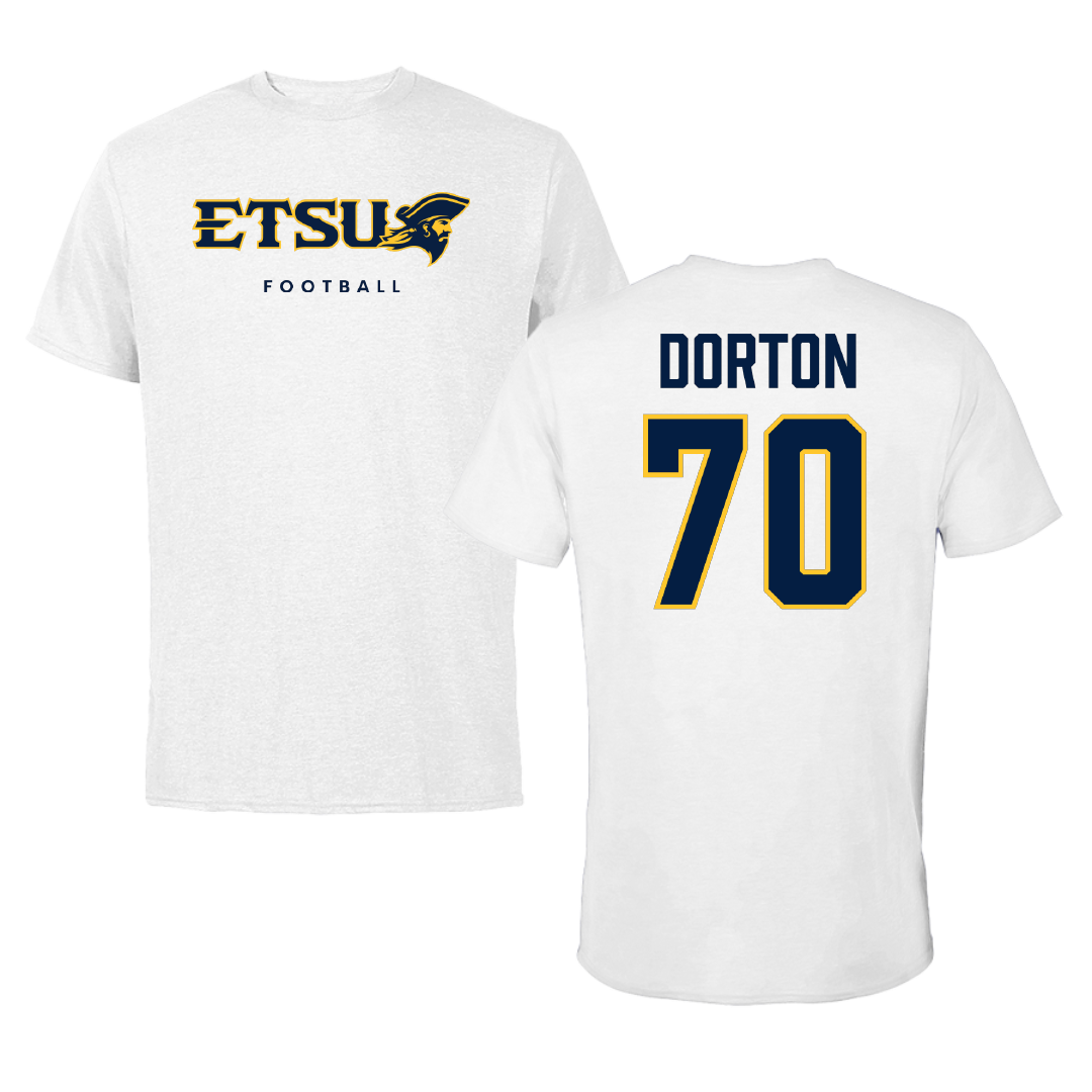 East Tennessee State University Football White Performance Tee - #70 Eli Dorton