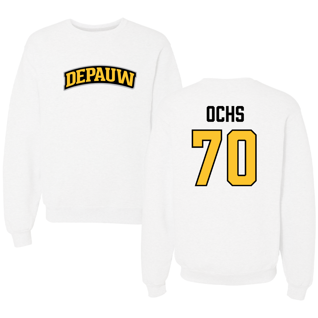 DePauw University Football White Crewneck - #70 Mason Ochs