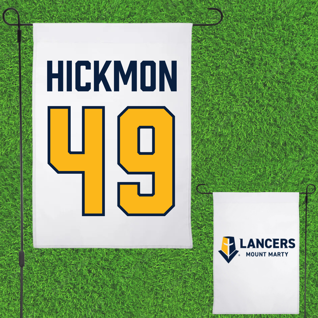 Mount Marty University Football White Garden Flag - #49 Christopher Hickmon