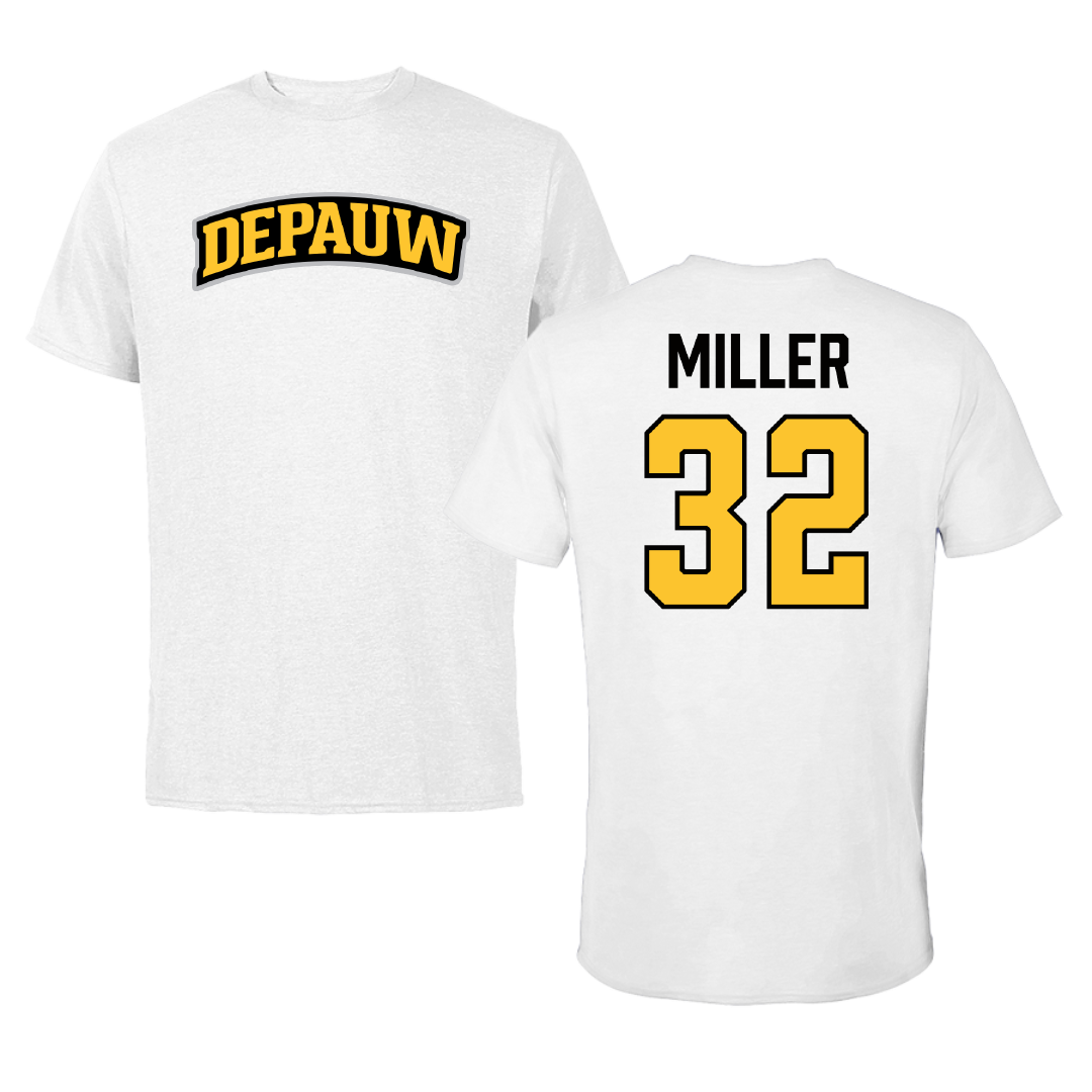 DePauw University Football White Tee - #32 Harrison Miller