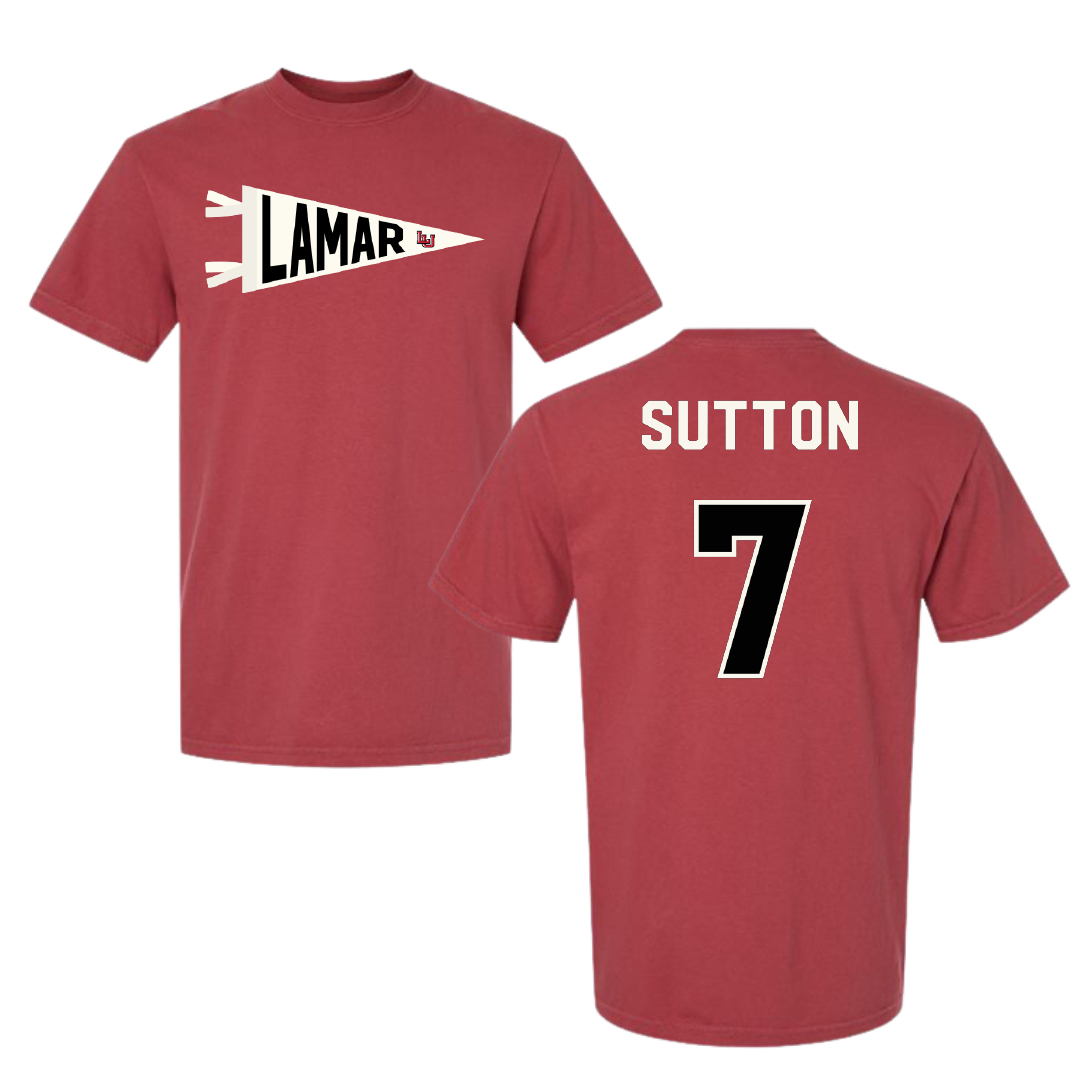 Lamar University Baseball Canvas Red Pennant Comfort Colors Tee - #7 Carter Sutton